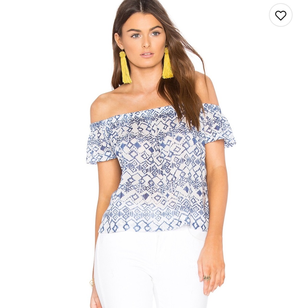 Bella Dahl Off Shoulder Top Still Water Blue and White Small